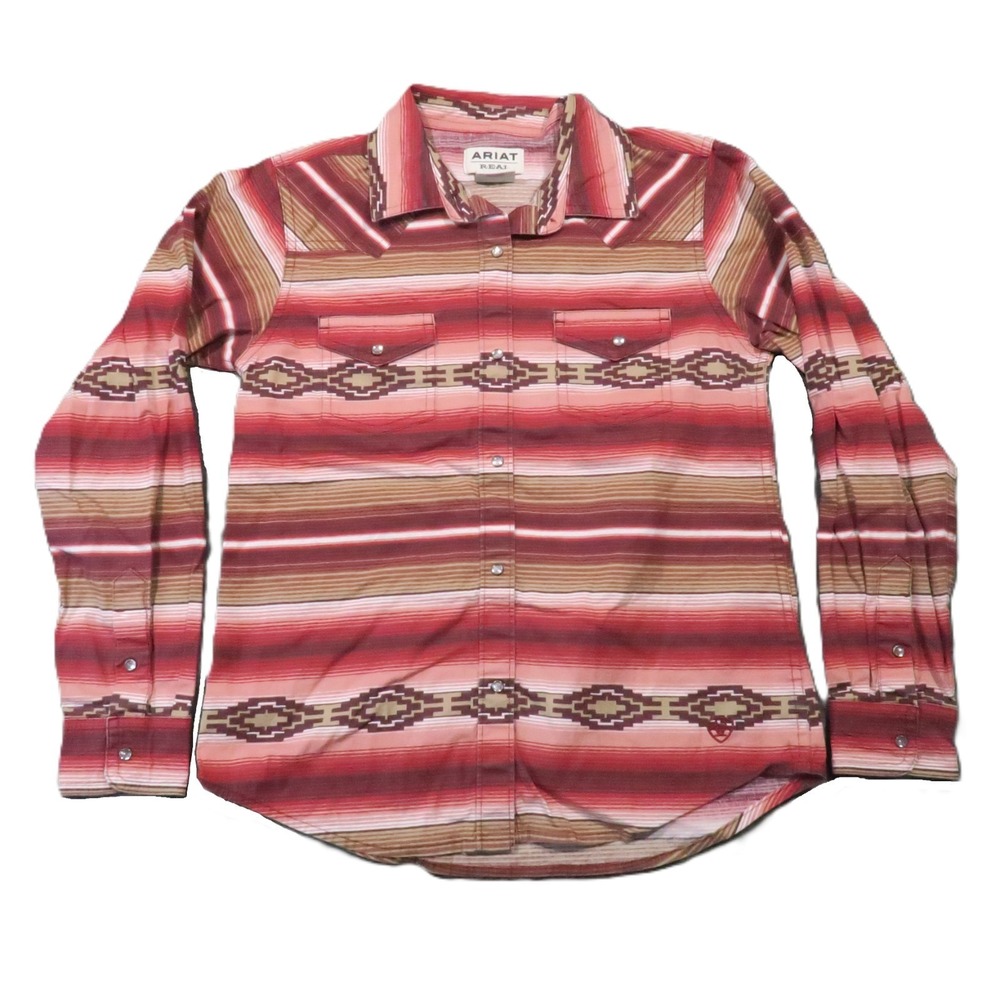Ariat REAL Western Pearl Snap Shirt Youth XL/14 Serape Garnet Rodeo‎ Cowgirl